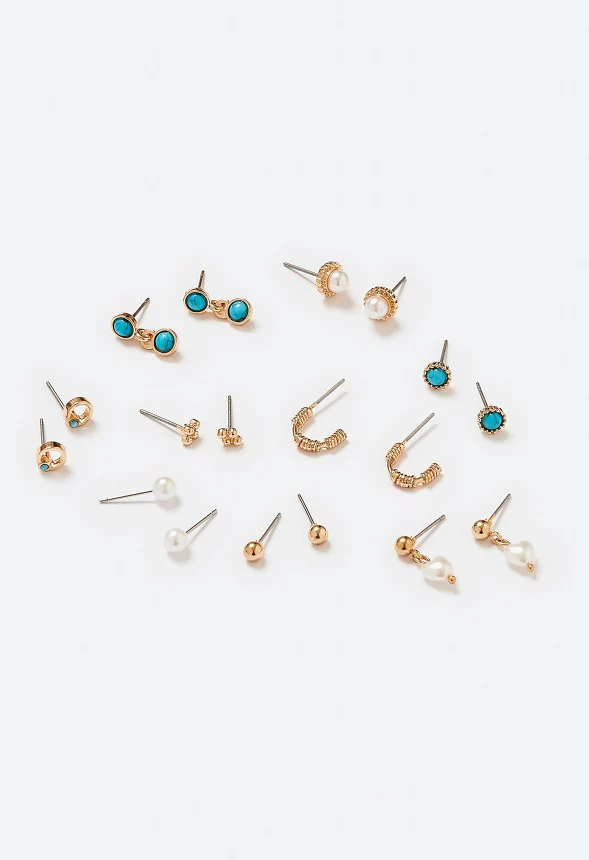 9-Pairs Bea Mix Pearl And Stud Earrings Pack - Image 3