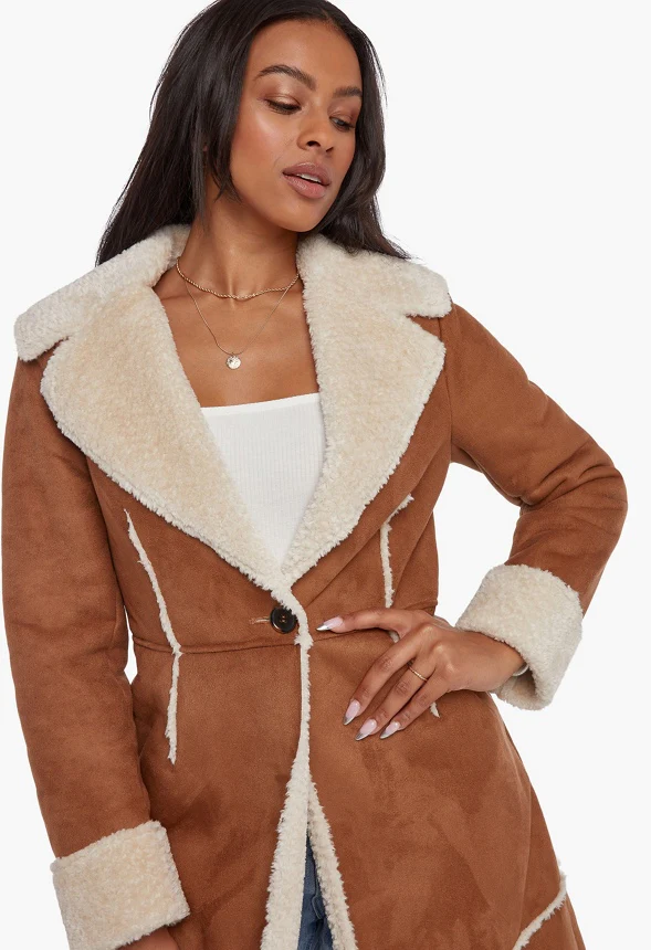 Faux Suede Shearling Coat - Image 4