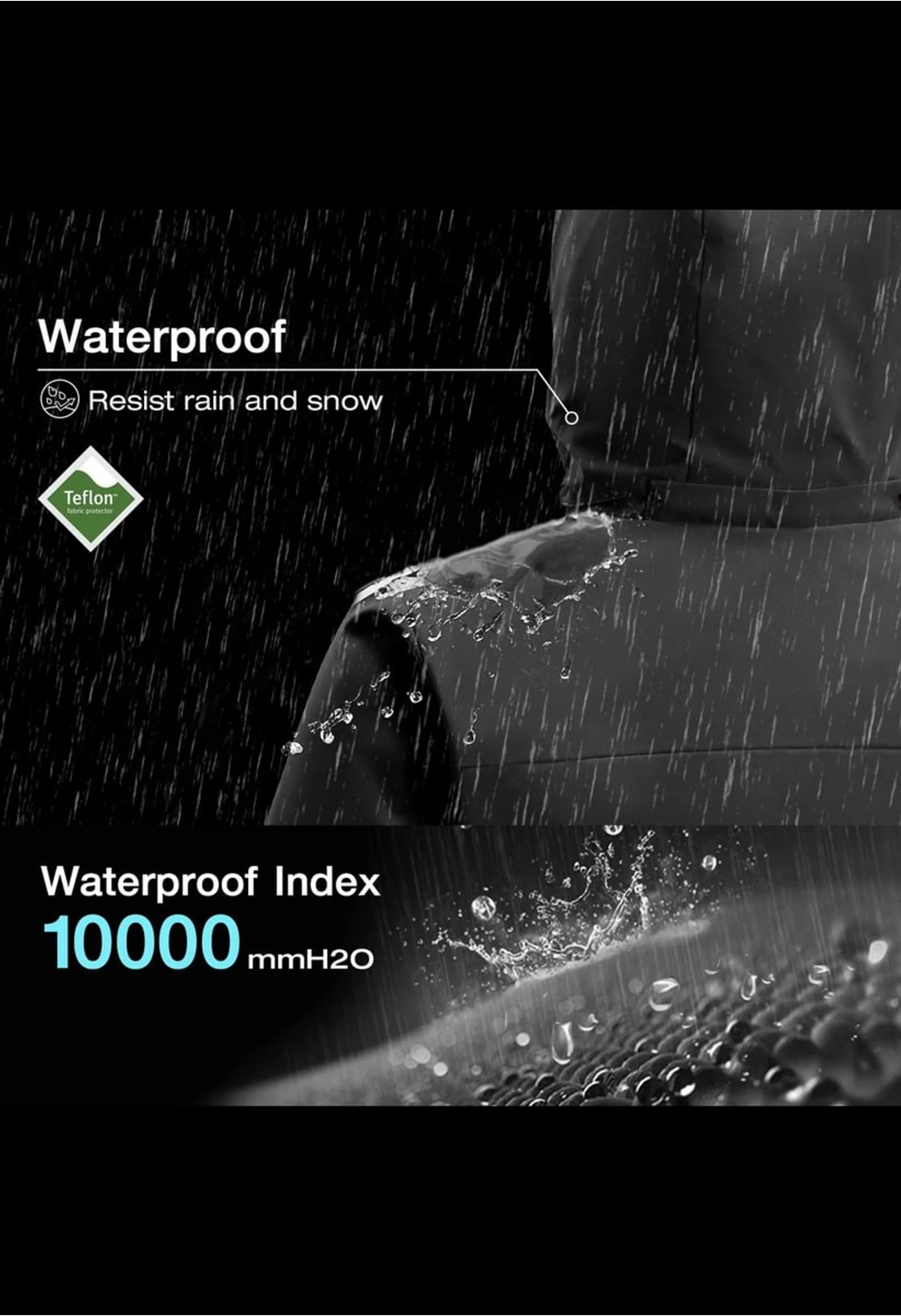 Men's Hiking Black Regular Fit Short Lightweight Waterproof Windproof Jacket - Image 4