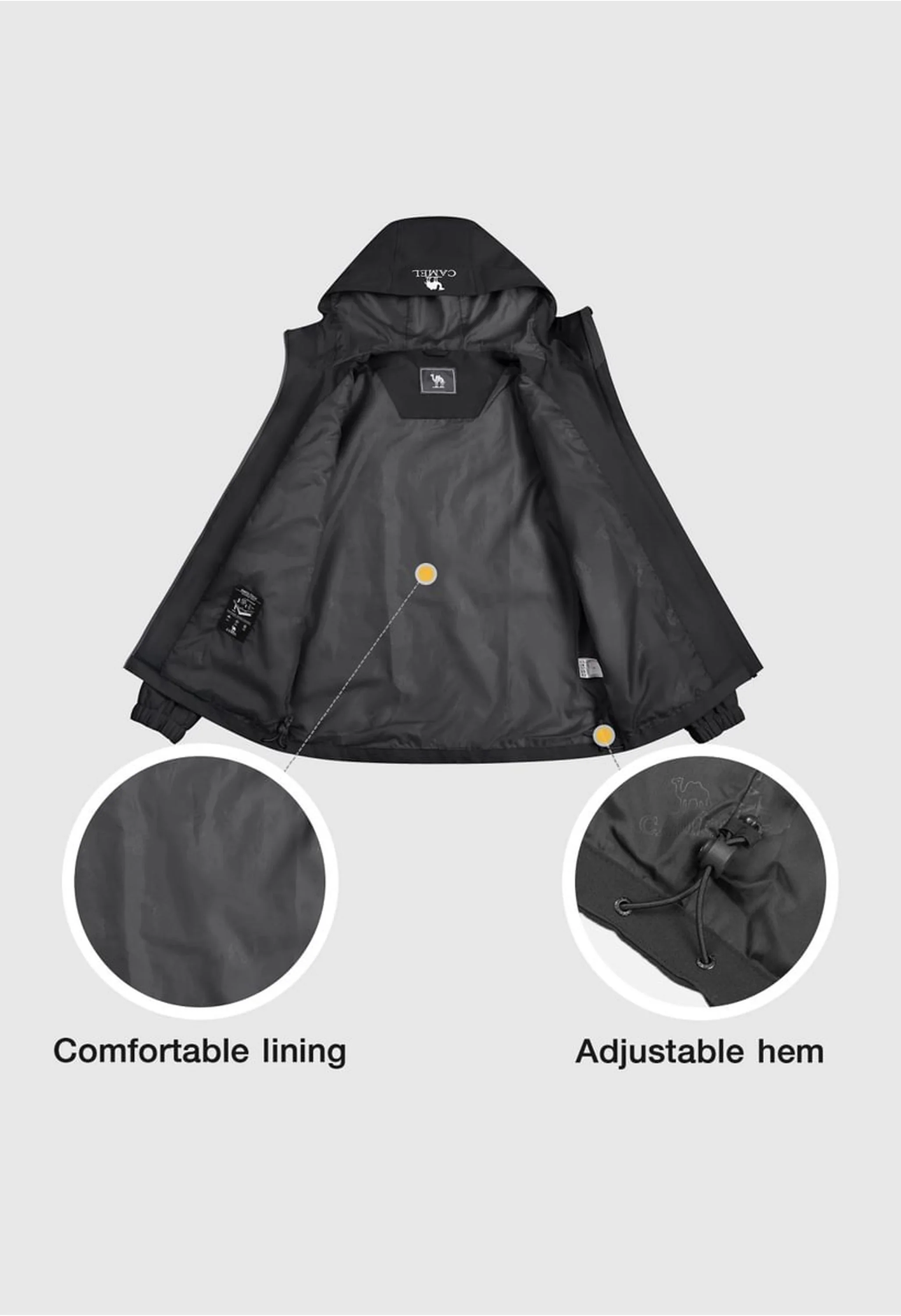 Men's Hiking Black Regular Fit Short Lightweight Waterproof Windproof Jacket - Image 5