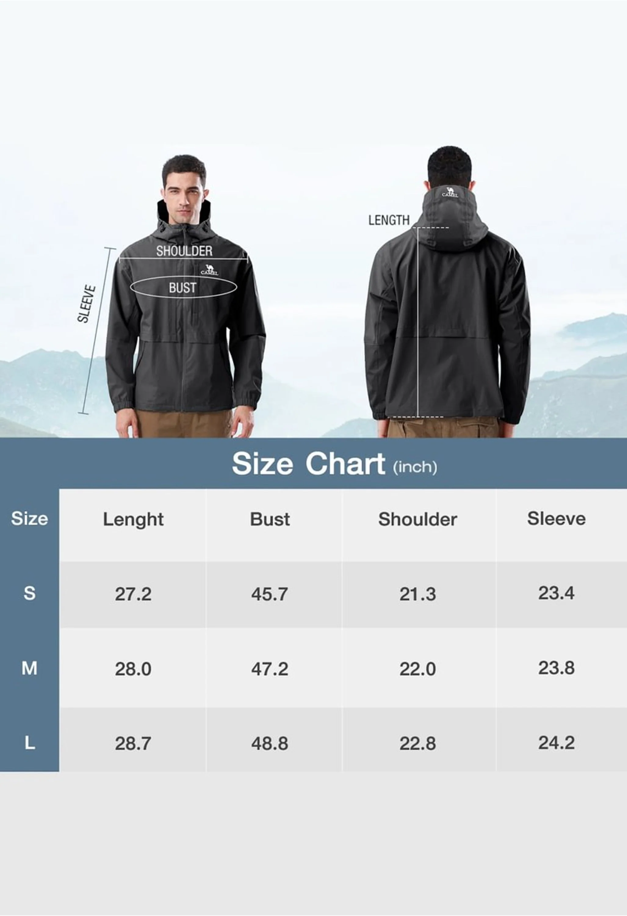 Men's Hiking Black Regular Fit Short Lightweight Waterproof Windproof Jacket - Image 6
