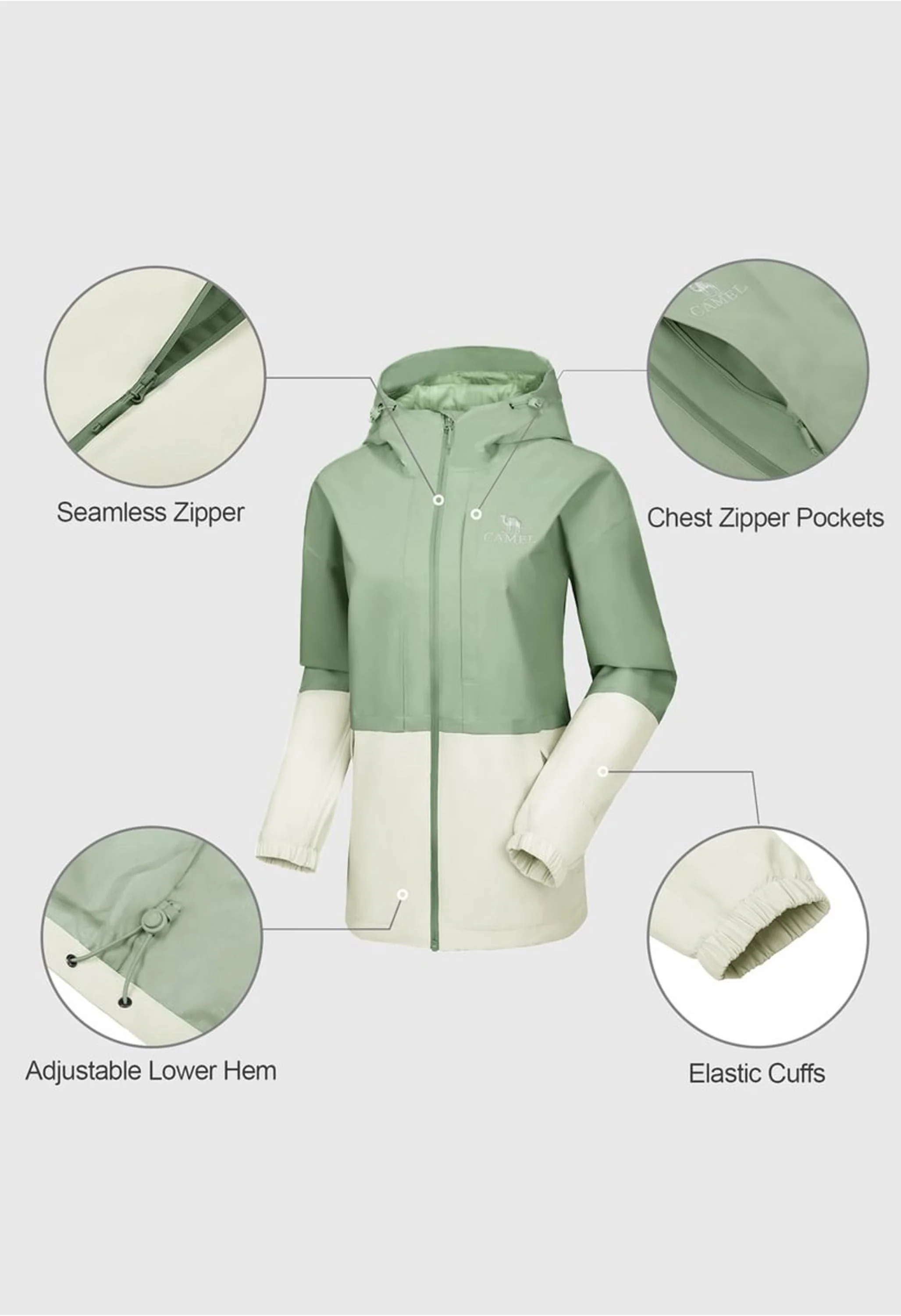Women's Hiking Green Regular Fit Short Lightweight Waterproof Windproof Jacket - Image 5