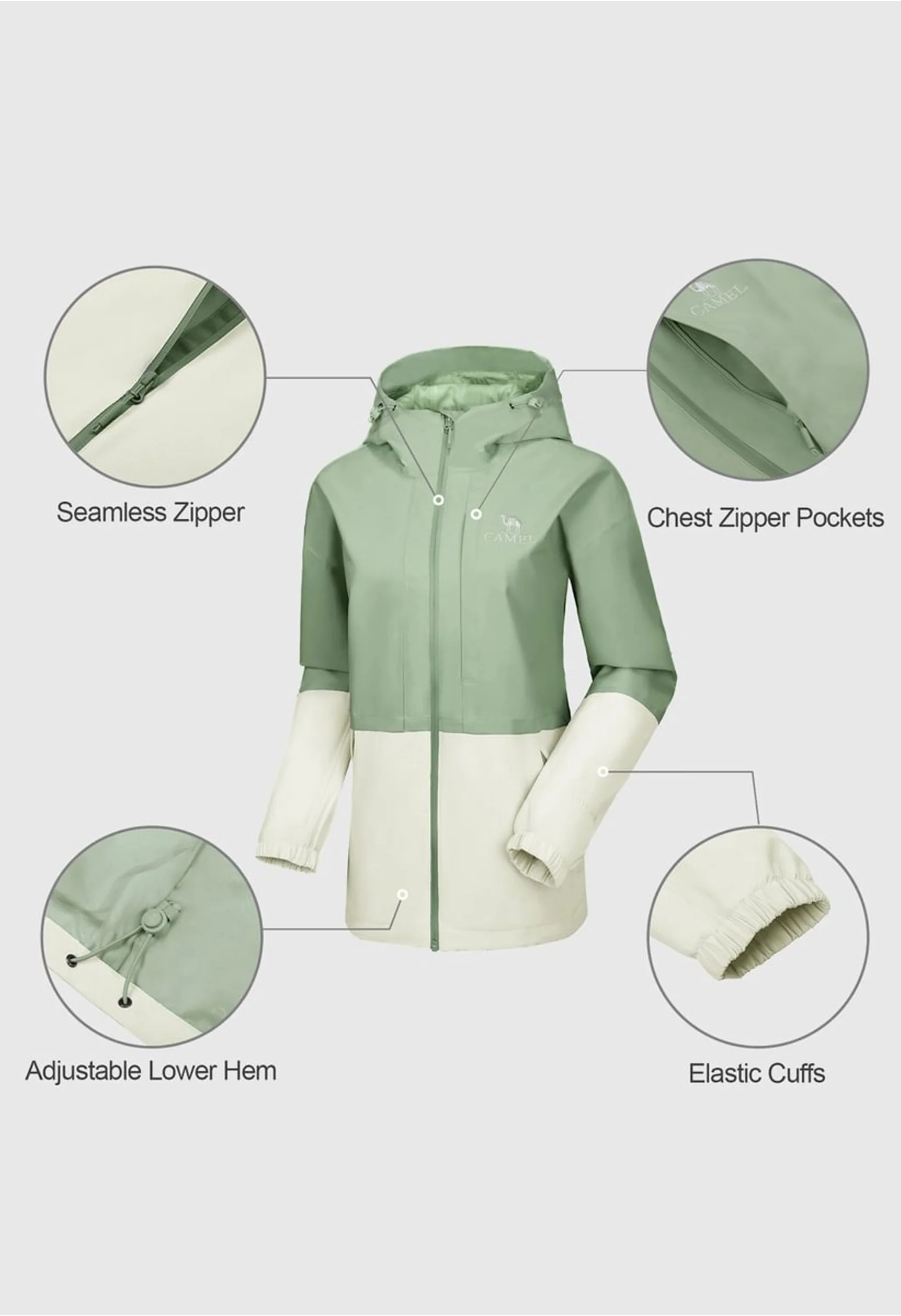 Women's Hiking Green Regular Fit Short Lightweight Waterproof Windproof Jacket - Image 6