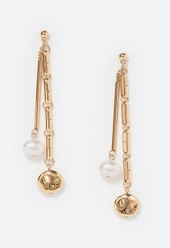 Abby Drop Earrings With Organic Pearls and Metal Beads - Image 2