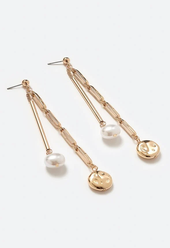 Abby Drop Earrings With Organic Pearls and Metal Beads - Image 3