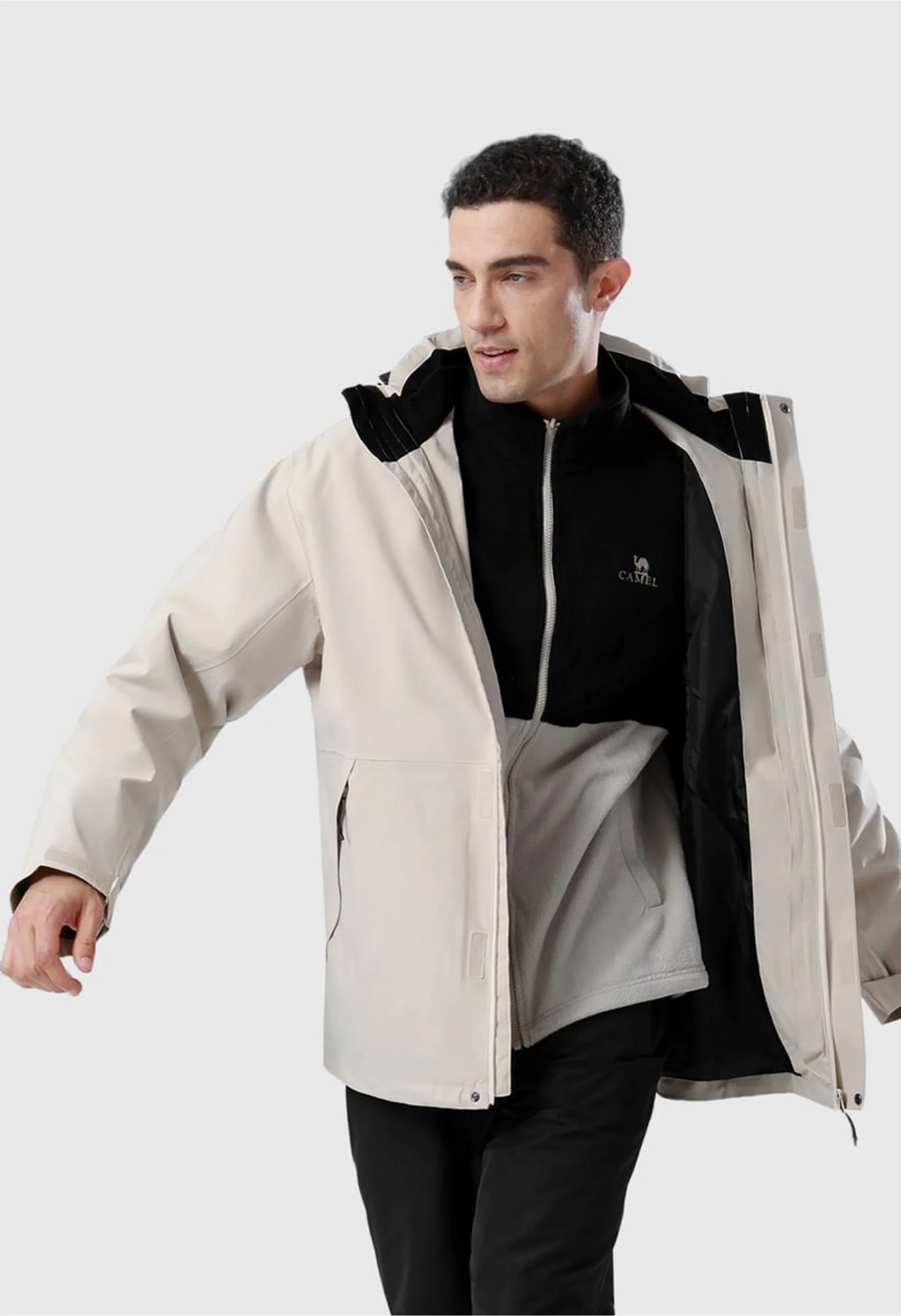 Men's Ski Gray Regular Fit Short Waterproof Windproof 3 in 1 Jacket - Image 3