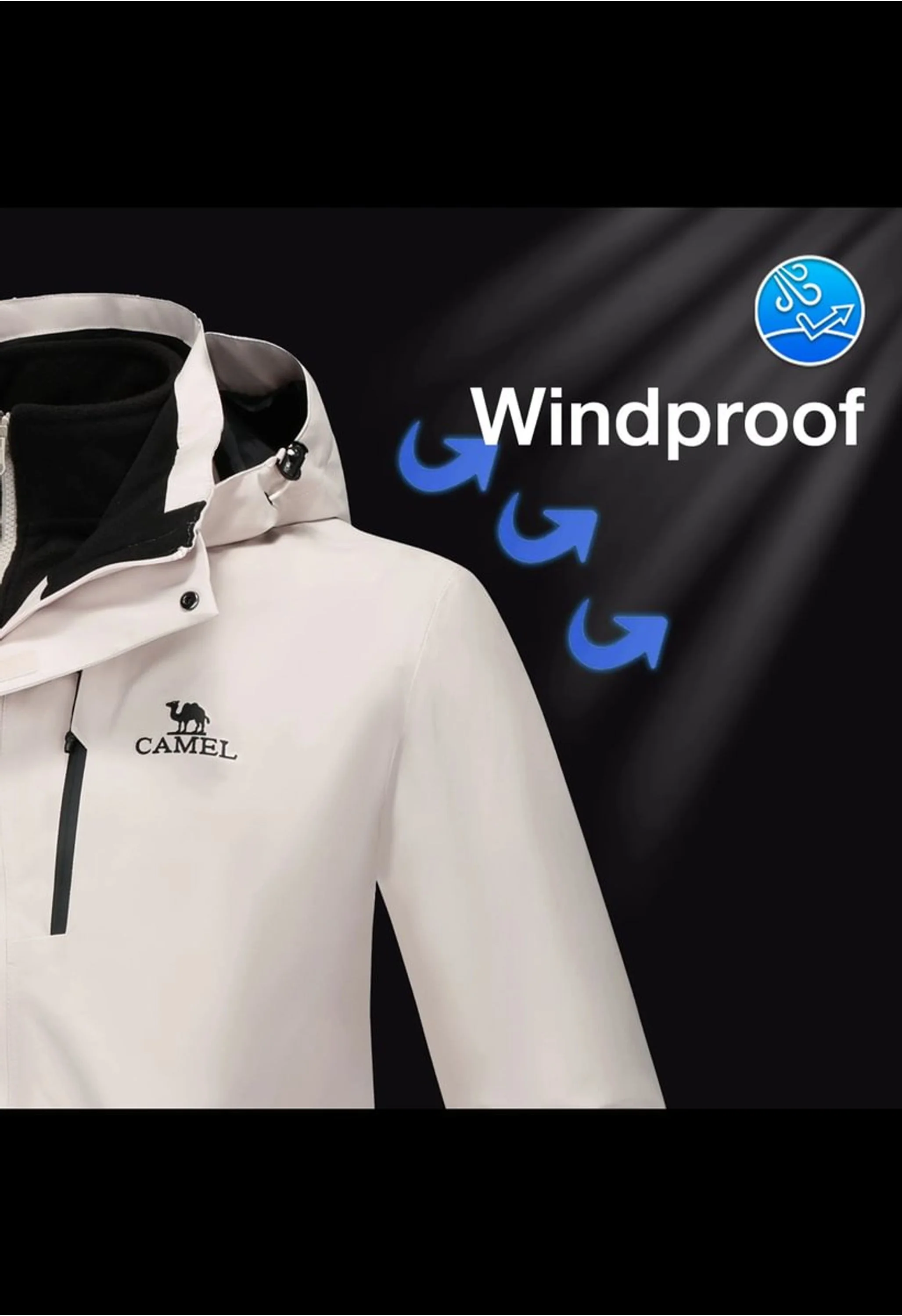 Men's Ski Gray Regular Fit Short Waterproof Windproof 3 in 1 Jacket - Image 8