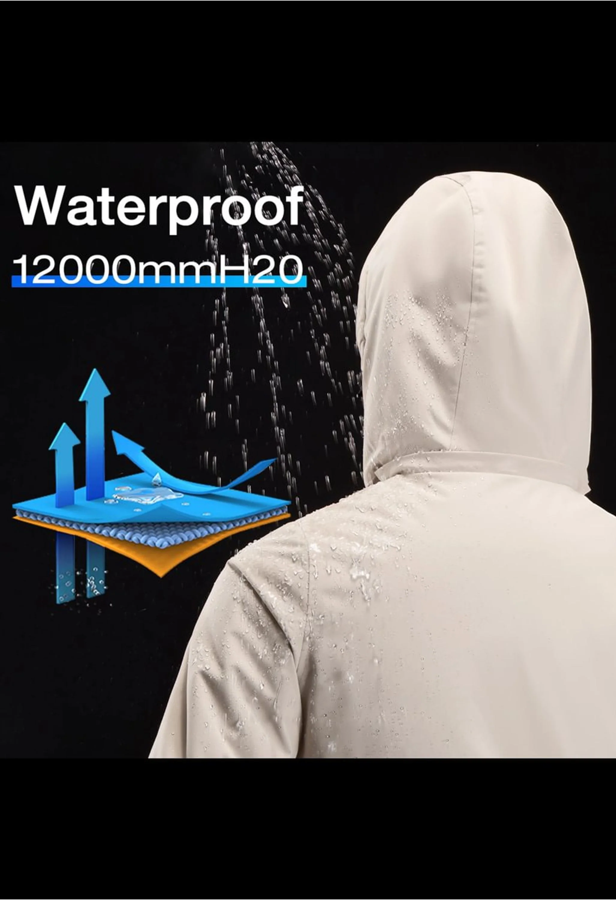Men's Ski Gray Regular Fit Short Waterproof Windproof 3 in 1 Jacket - Image 9