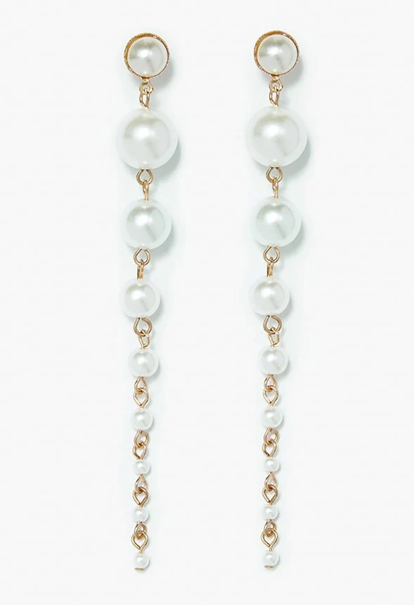 Ada Graduating Glass Pearl Drop Earrings - Image 3