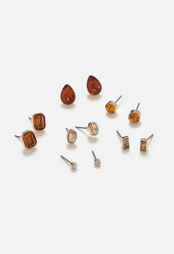Adah 6 Pairs Mixed Shape Glass Stud Earrings In Topaz Stones - Image 3