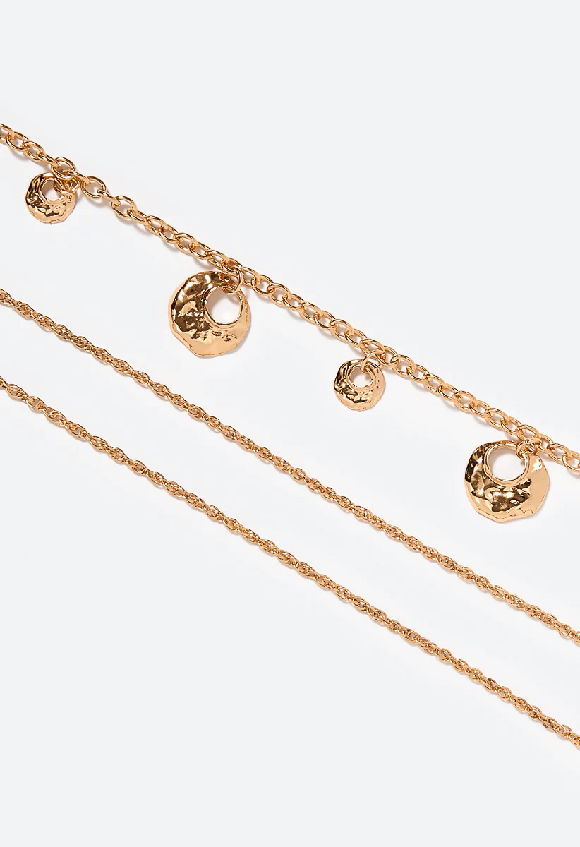 Aila 3 Row Layered Chain Necklace with Hammered Coins - Image 3