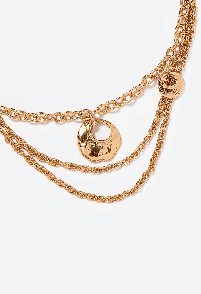 Aila 3 Row Layered Chain Necklace with Hammered Coins - Image 4