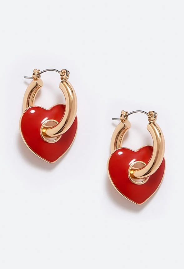 Aila Red Epoxy Heart Charms On Hoops Earrings - Image 2