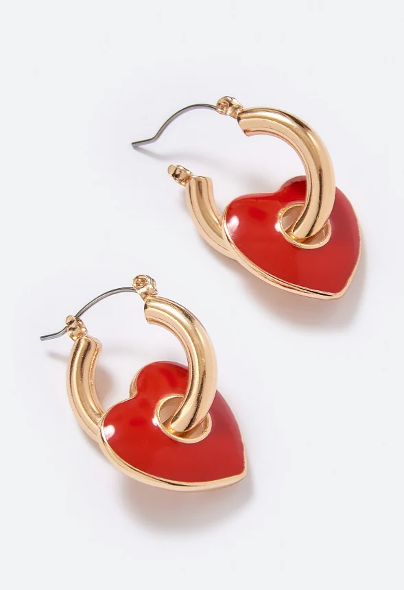 Aila Red Epoxy Heart Charms On Hoops Earrings - Image 3