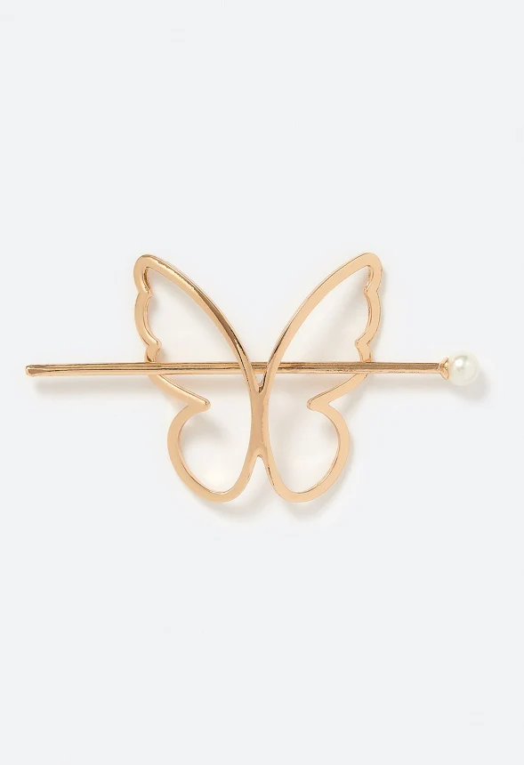 Aisha Metal Butterfly Design Hairpin with Glass Pearl Bead Finish - Image 2