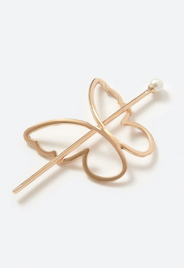 Aisha Metal Butterfly Design Hairpin with Glass Pearl Bead Finish - Image 3