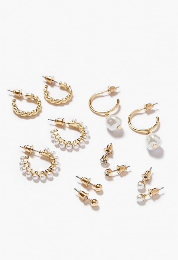 Alana Rhinestone And Pearl Mix Hoop Set - Image 3