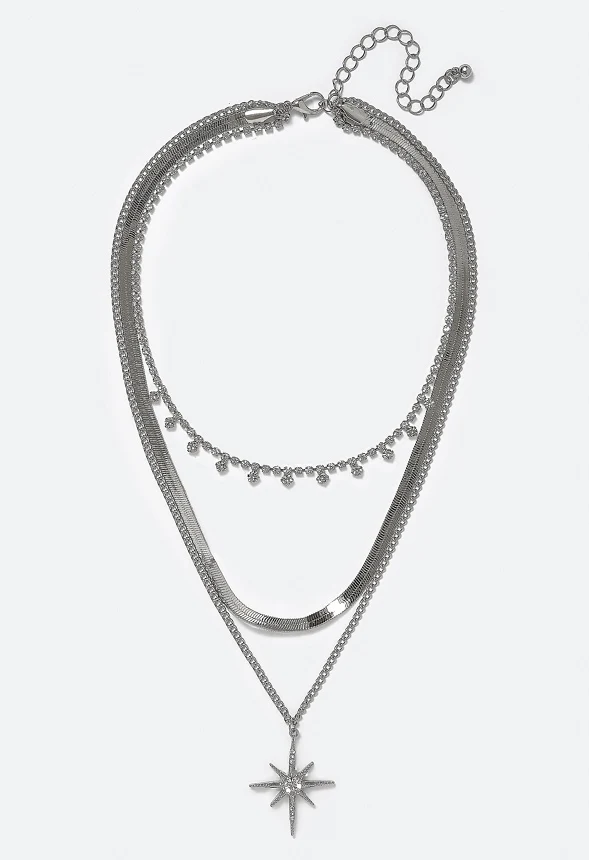 Alba 3 Row Celestial Motif And Glass Cupchain Necklace - Image 2