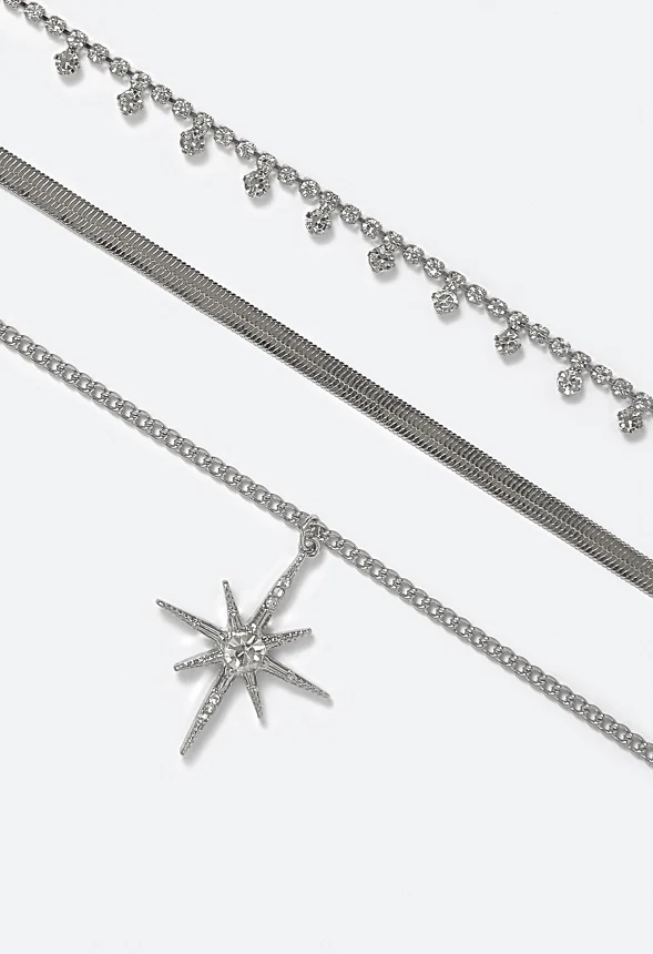 Alba 3 Row Celestial Motif And Glass Cupchain Necklace - Image 3