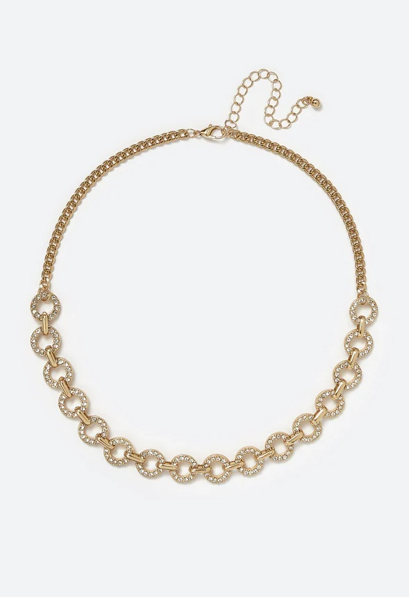 Aleena Glass Rhinestone Set Linked Rings Chain Necklace - Image 2