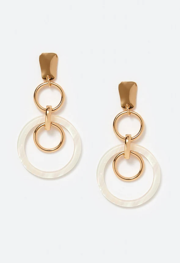 Alexa Hammered Metal And Cream Rings Drop Earrings - Image 2