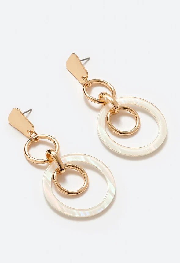 Alexa Hammered Metal And Cream Rings Drop Earrings - Image 3