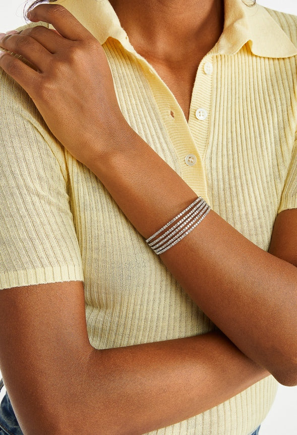 Alexis Glass Rhinestones Flexible Cuff Bracelet - Image 2