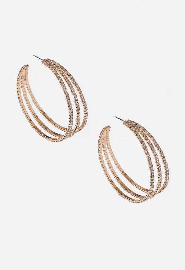 Aliya Rhinestone Triple Hoops Earrings - Image 2
