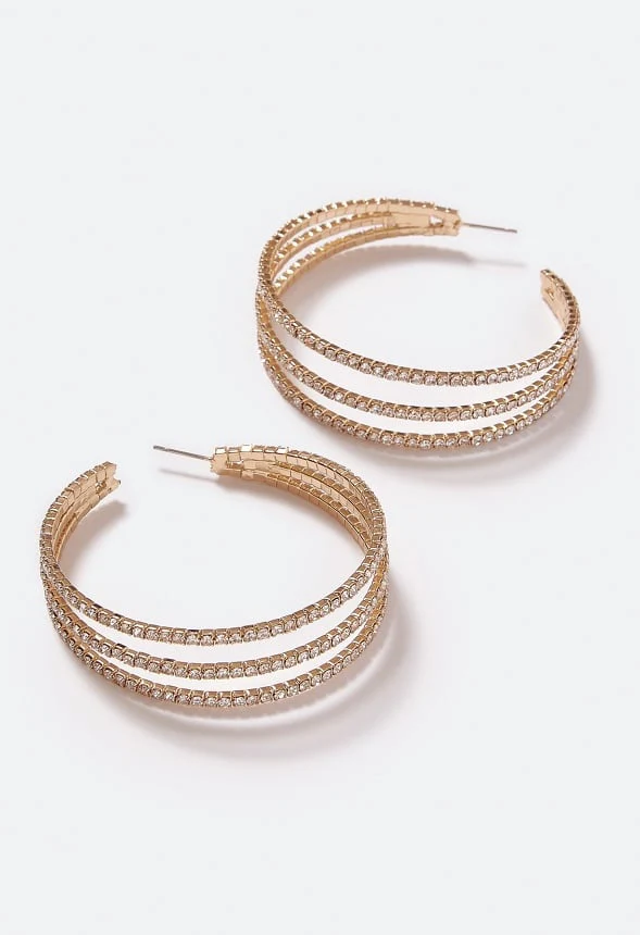 Aliya Rhinestone Triple Hoops Earrings - Image 3