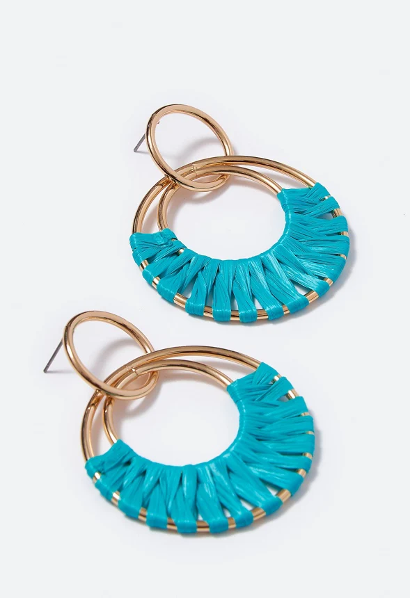 Aliza Raffia Wrapped Rings Drop Earrings - Image 3