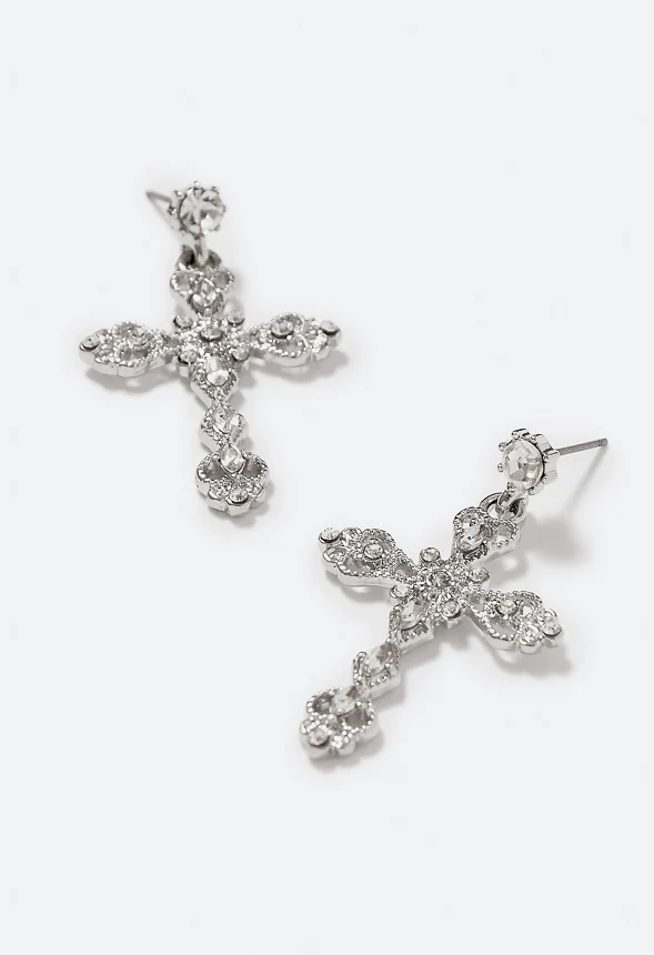 Allie Filigree Cross Drop Earrings - Image 2