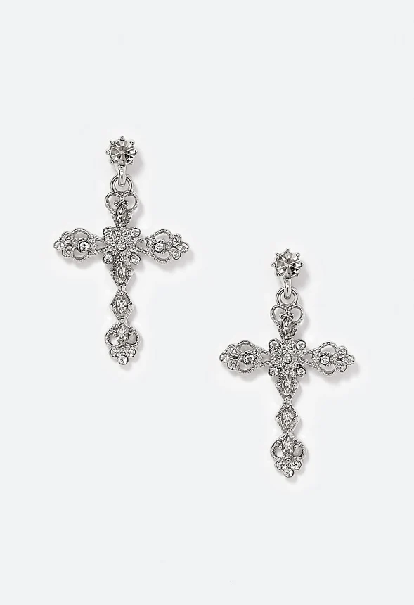 Allie Filigree Cross Drop Earrings - Image 3