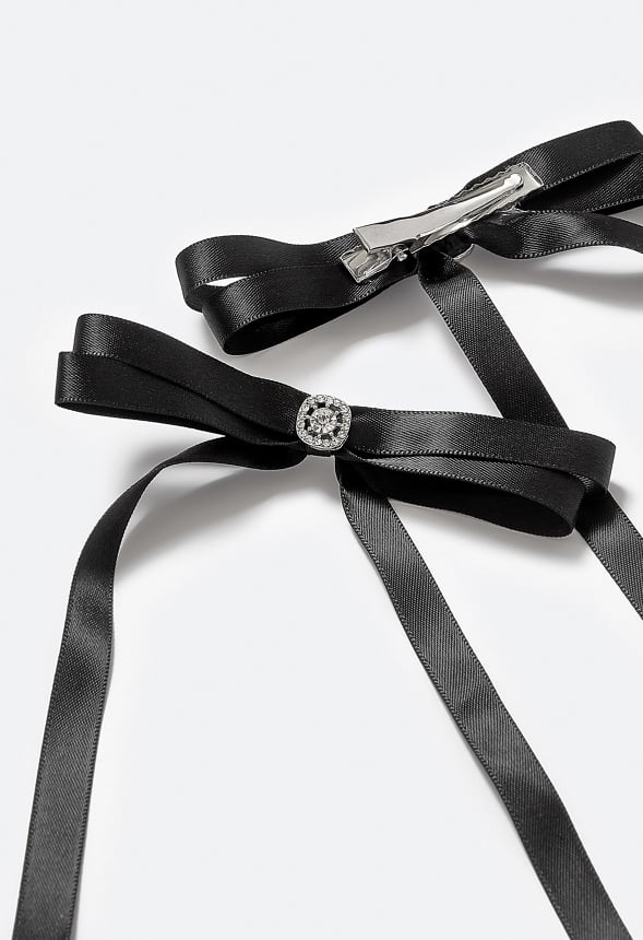 Alto 2 Pack Ribbon Bows With Glass Stone Detail On a Barrette Clip - Image 3