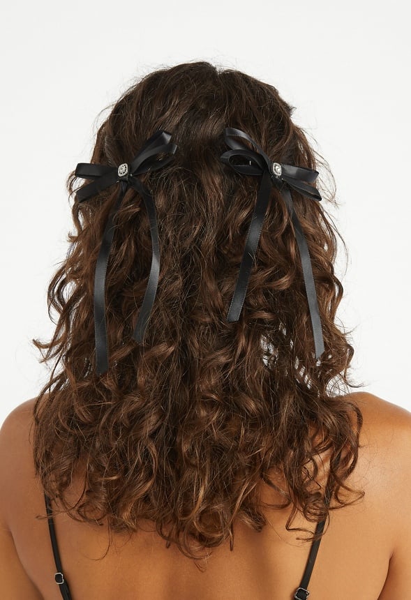 Alto 2 Pack Ribbon Bows With Glass Stone Detail On a Barrette Clip - Image 4
