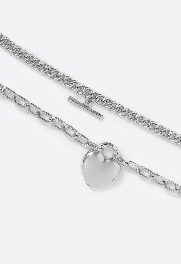 Amal 2 Pack Heart And T-Bar Chain Bracelet Set - Image 3