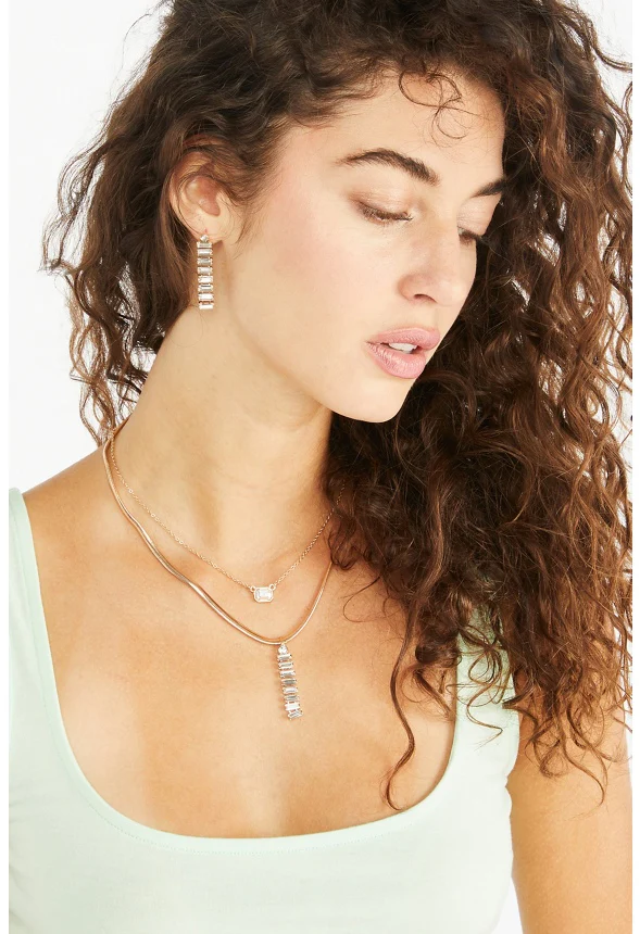 Amalia Baguette Stone Layered Necklace Set - Image 2
