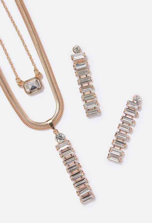 Amalia Baguette Stone Layered Necklace Set - Image 3
