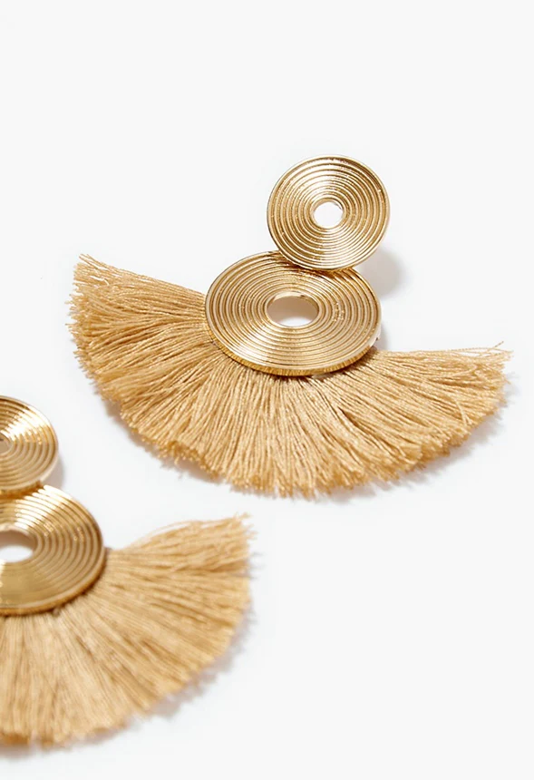 Amara Organic Disc And Fringe Drop Earrings - Image 2
