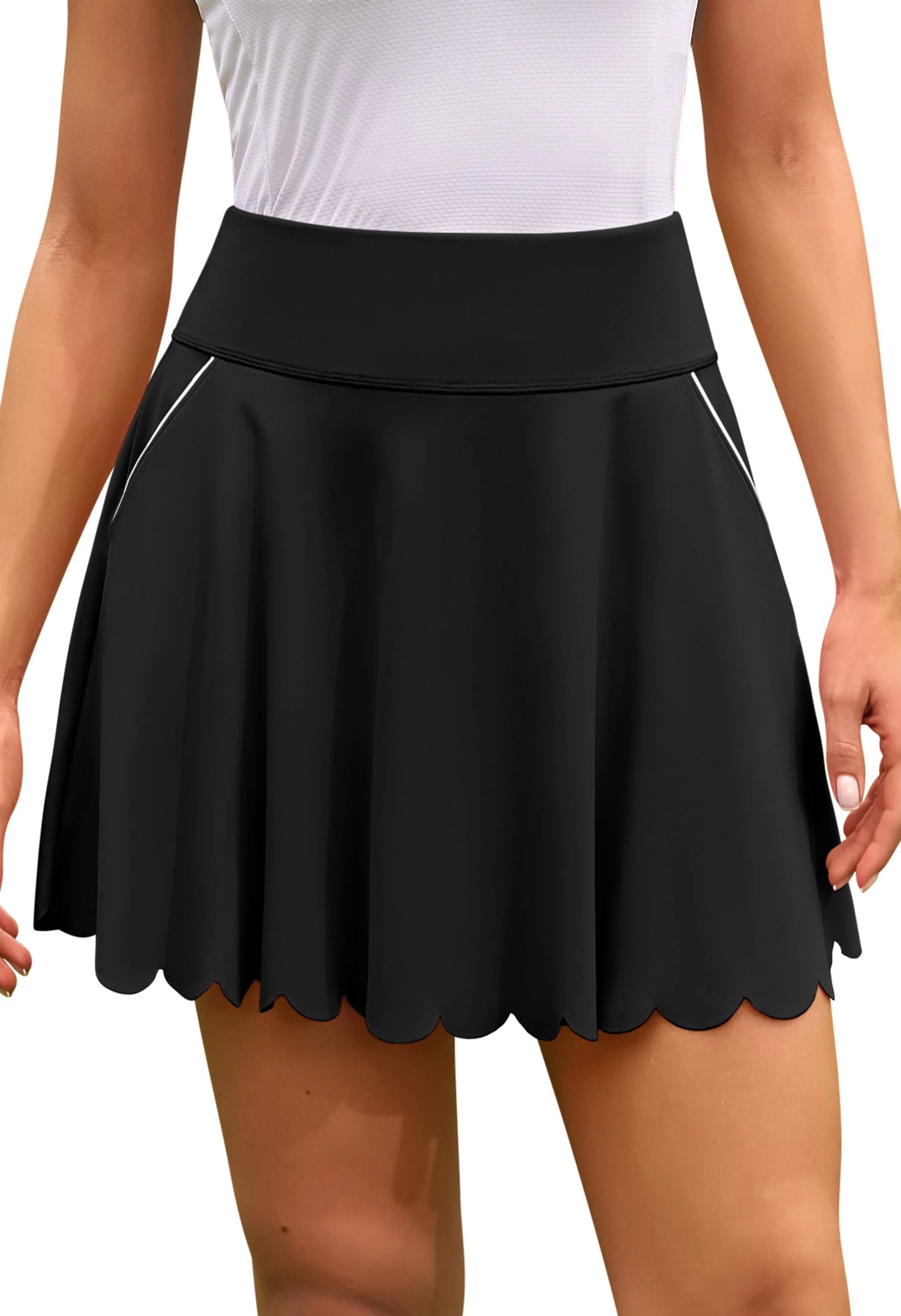 Attraco Women's Scalloped Hem Athletic Tennis Skorts with Shorts and Pockets - Image 2