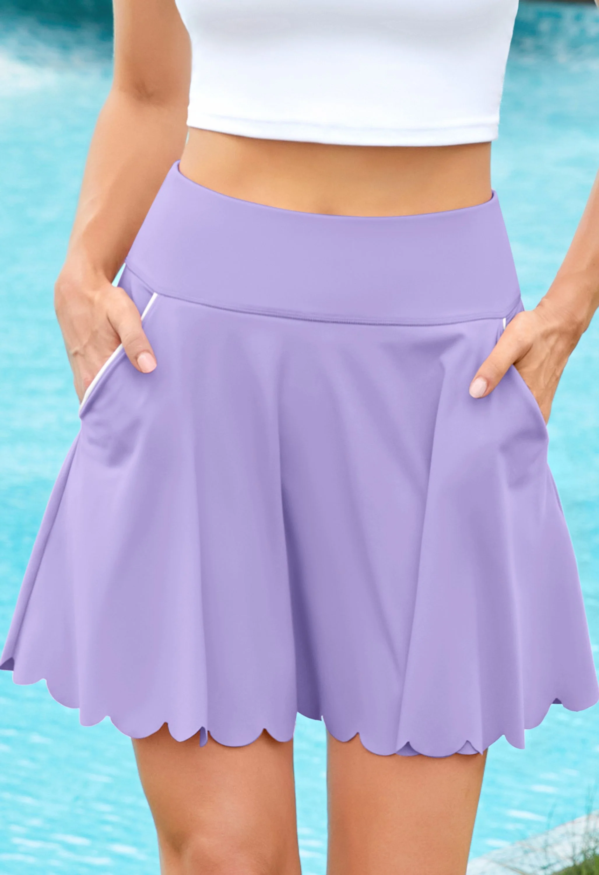 Attraco Women's Scalloped Hem Athletic Tennis Skorts with Shorts and Pockets - Image 3