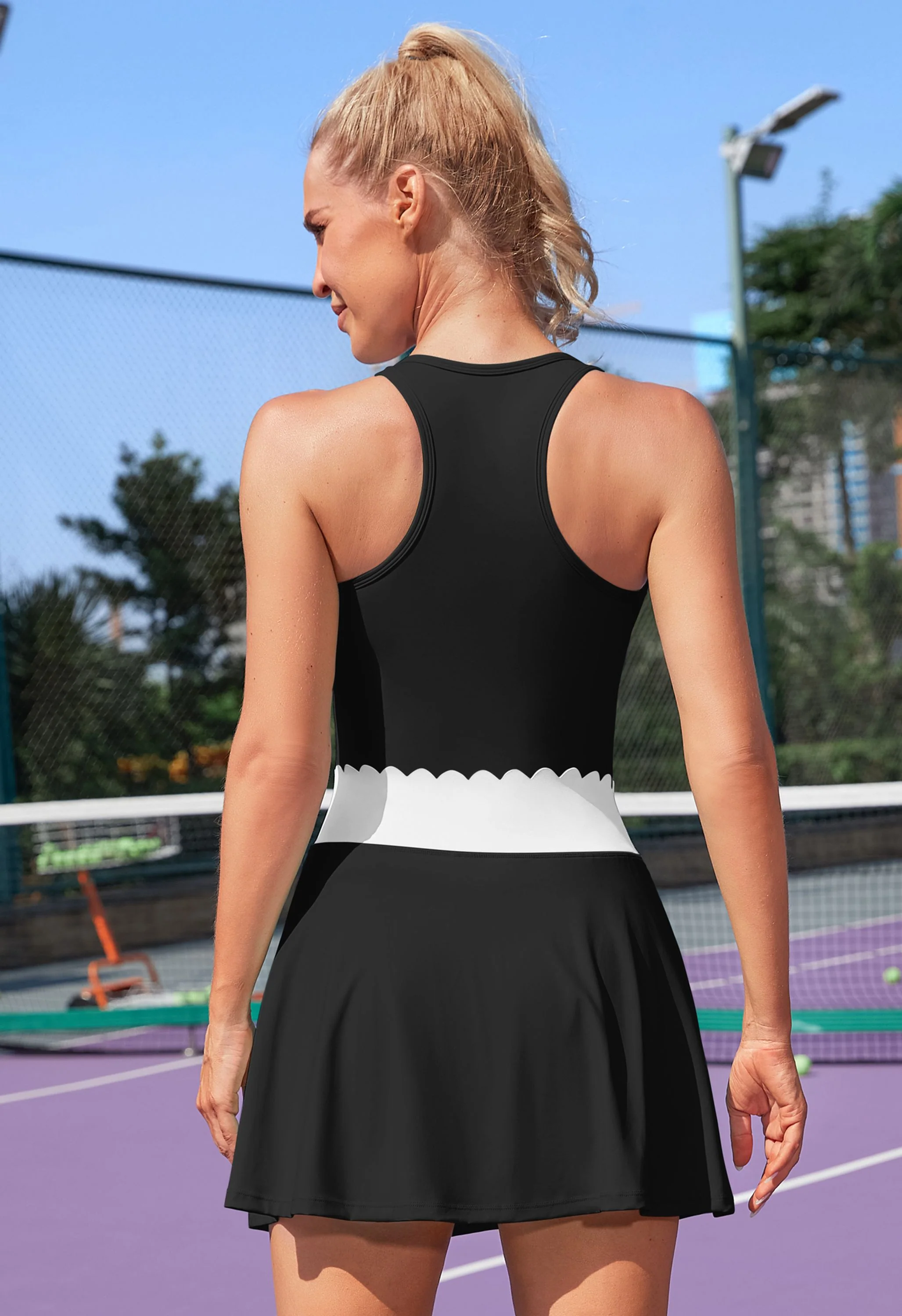 Attraco Women's Racerback Scalloped Waist 2-Piece Pocket Tennis Outfit Set - Image 4