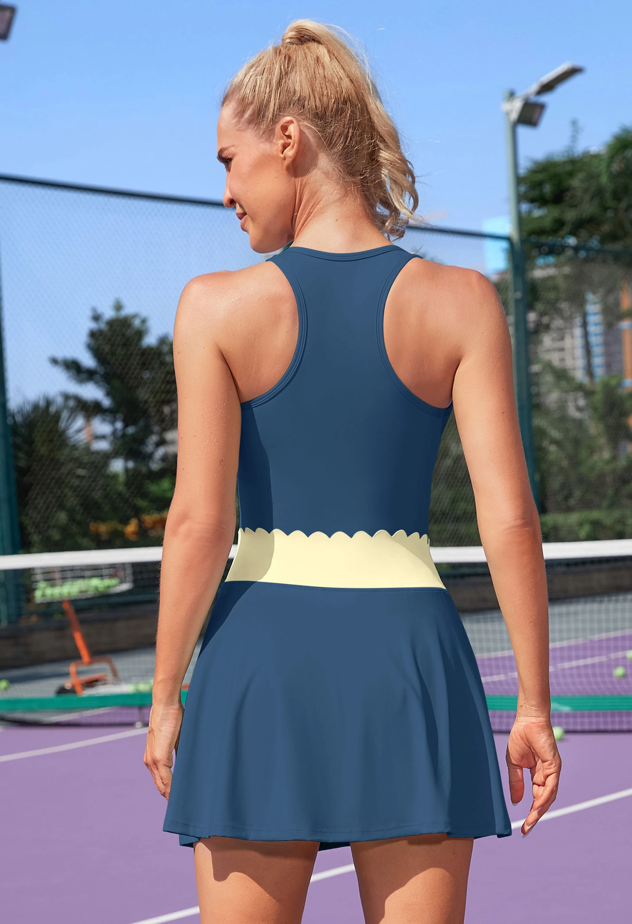 Attraco Women's Racerback Scalloped Waist 2-Piece Pocket Tennis Outfit Set - Image 3