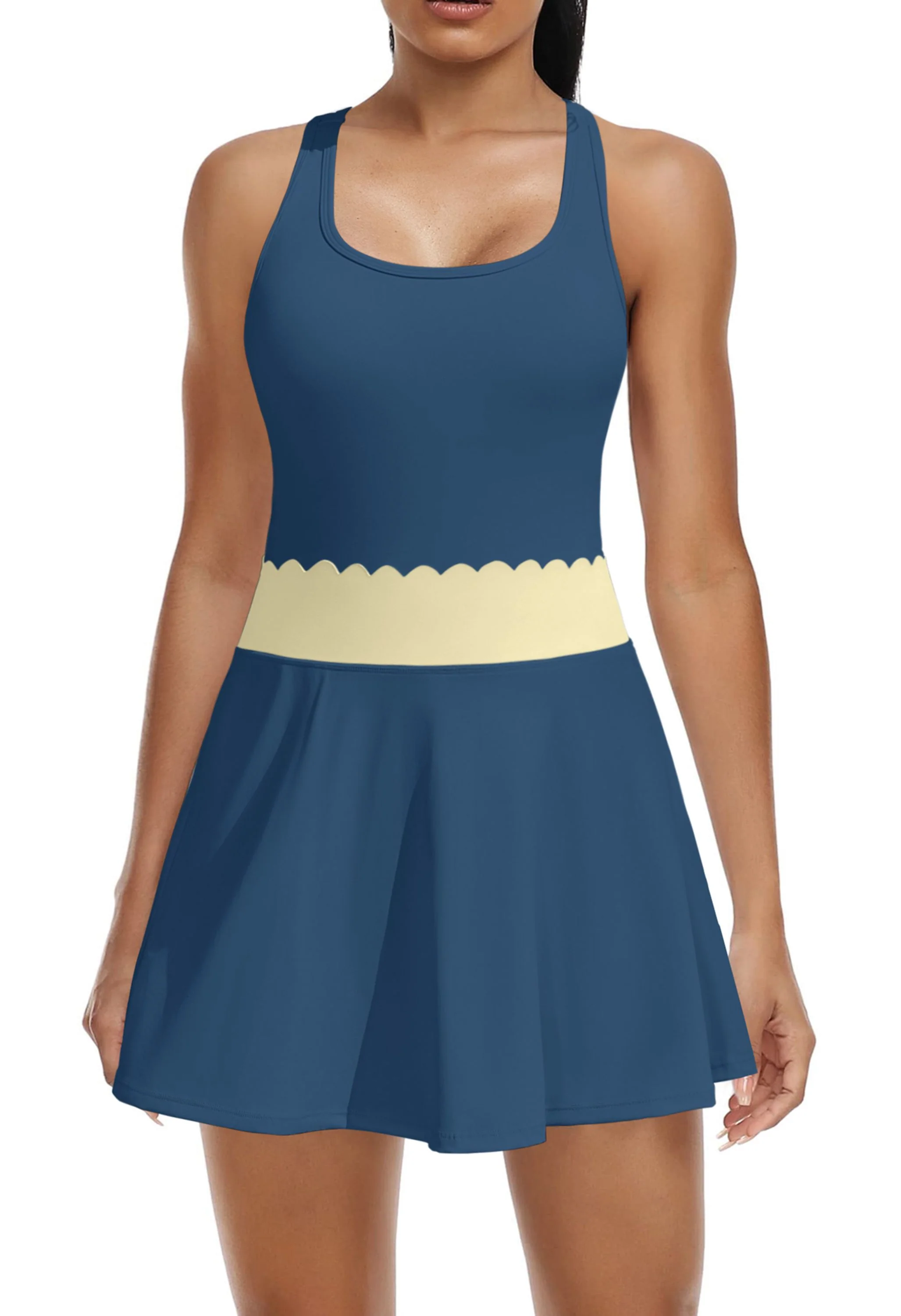 Attraco Women's Racerback Scalloped Waist 2-Piece Pocket Tennis Outfit Set - Image 5