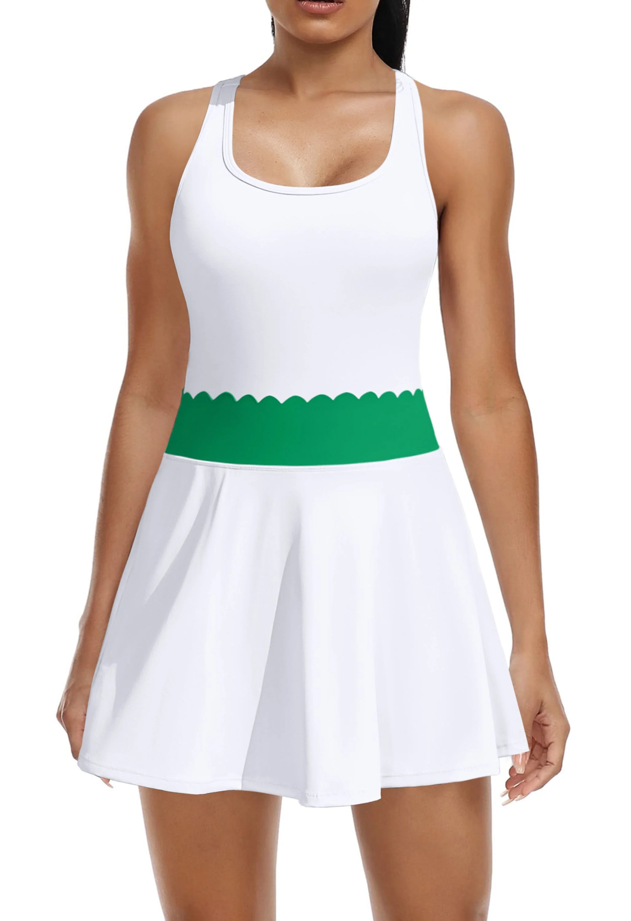 Attraco Women's Racerback Scalloped Waist 2-Piece Pocket Tennis Outfit Set - Image 5