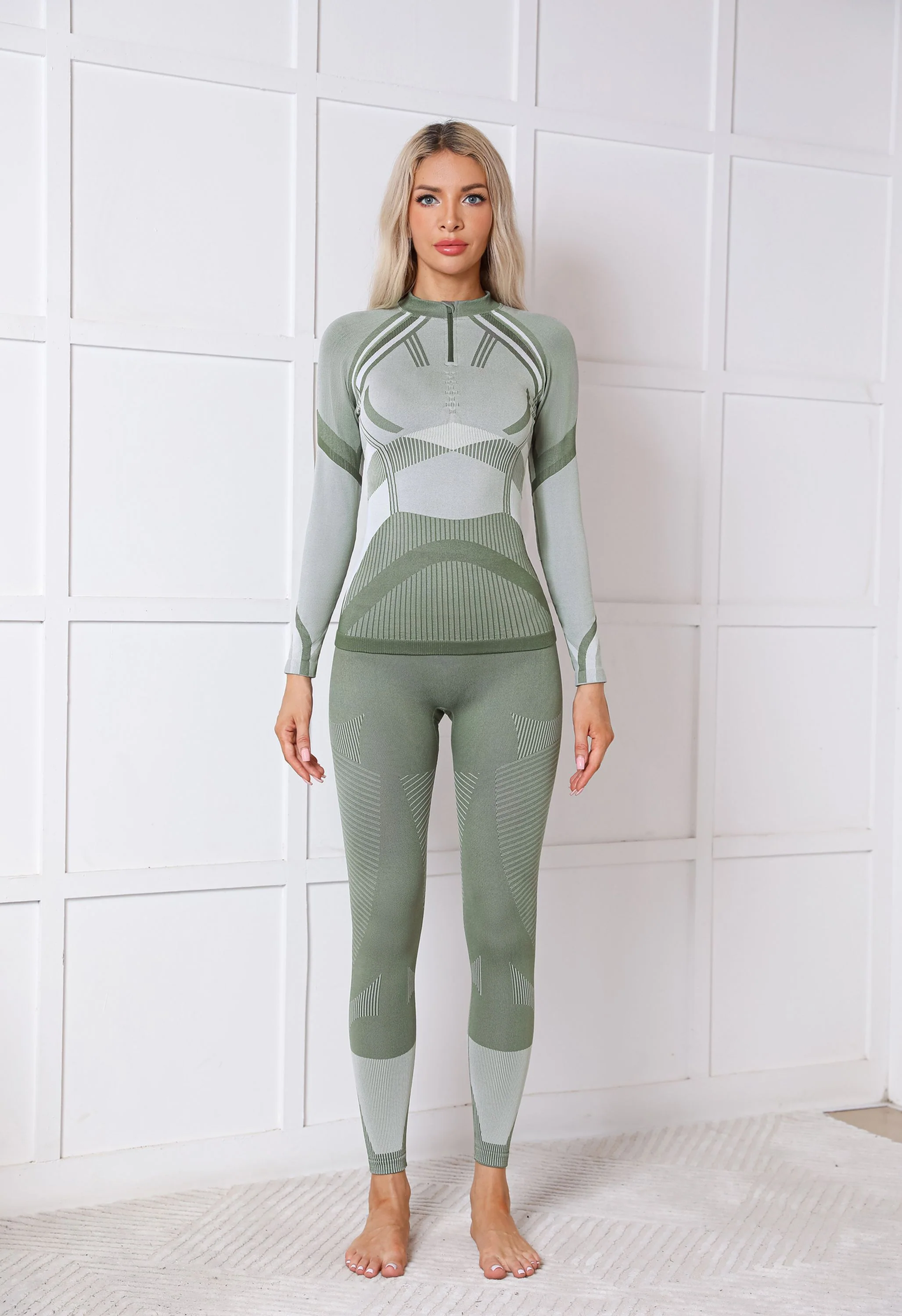 Women Seamless Half Zip Thermal Underwear Set - Image 6