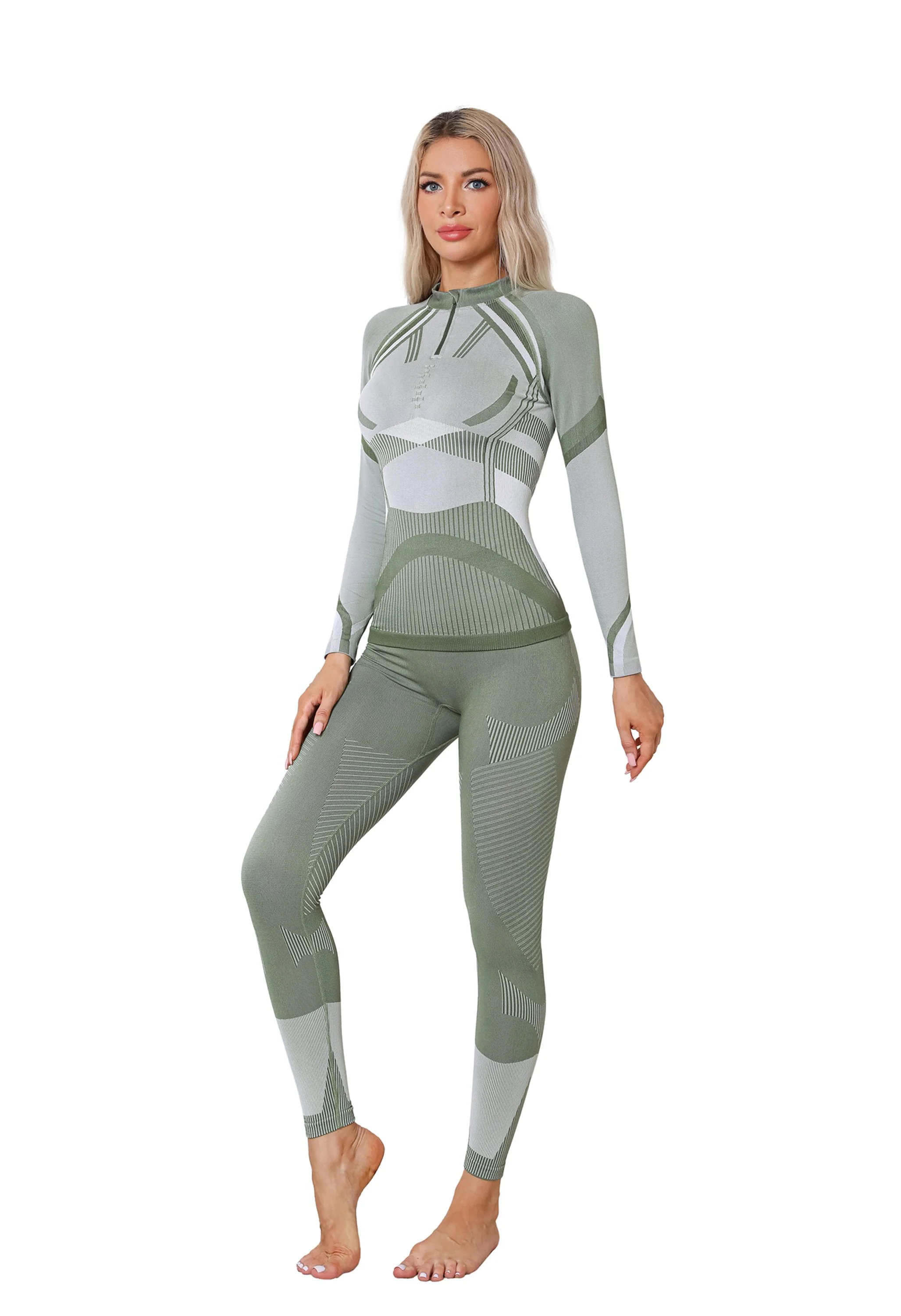 Women Seamless Half Zip Thermal Underwear Set - Image 7