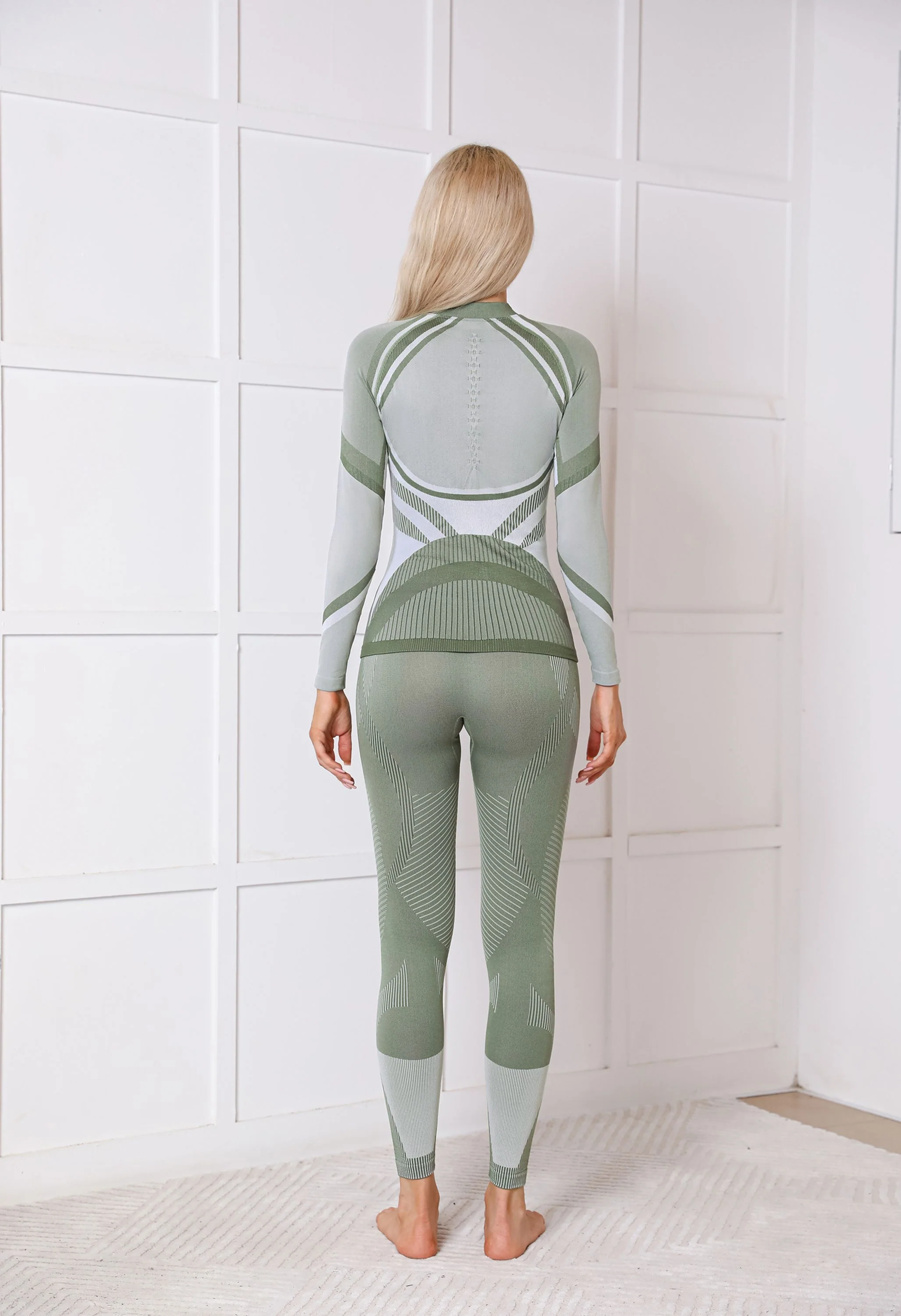 Women Seamless Half Zip Thermal Underwear Set - Image 9