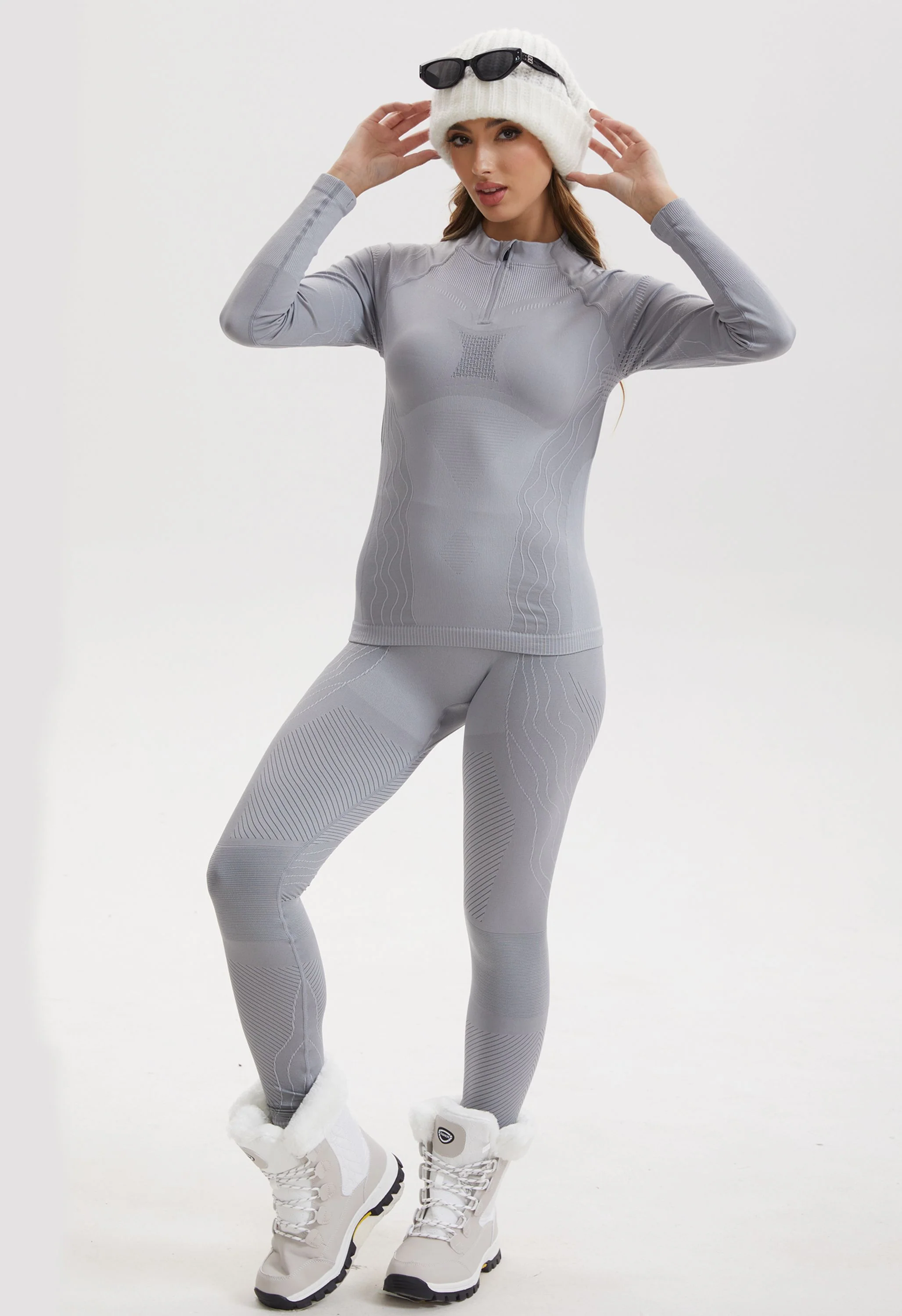 Women Seamless Quarter Zip Thermal Underwear Set, Long Sleeve Compression Base Layer Top & Bottom, Warm Functional Thermal Wear for Winter Cold Weather - Image 3
