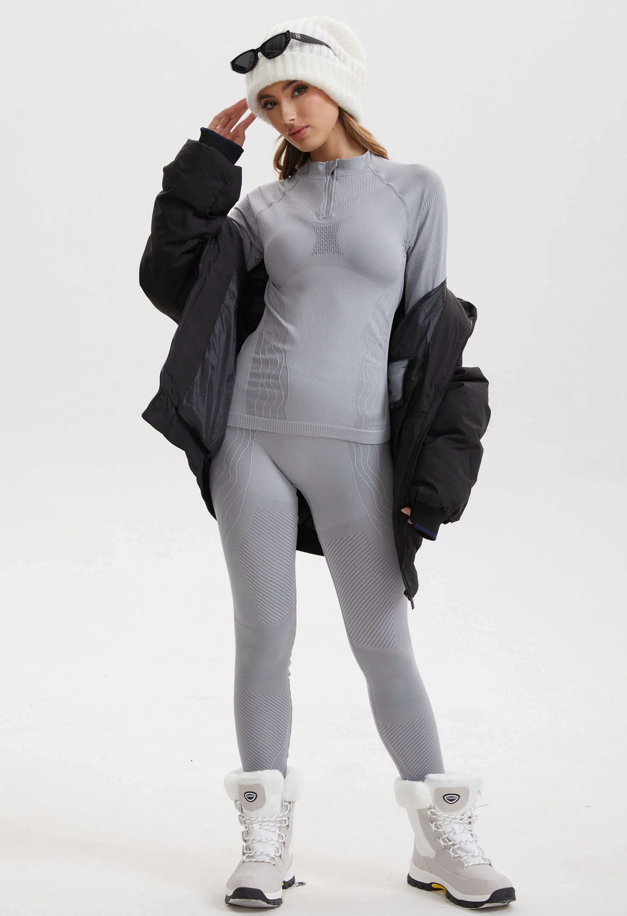 Women Seamless Quarter Zip Thermal Underwear Set, Long Sleeve Compression Base Layer Top & Bottom, Warm Functional Thermal Wear for Winter Cold Weather - Image 6