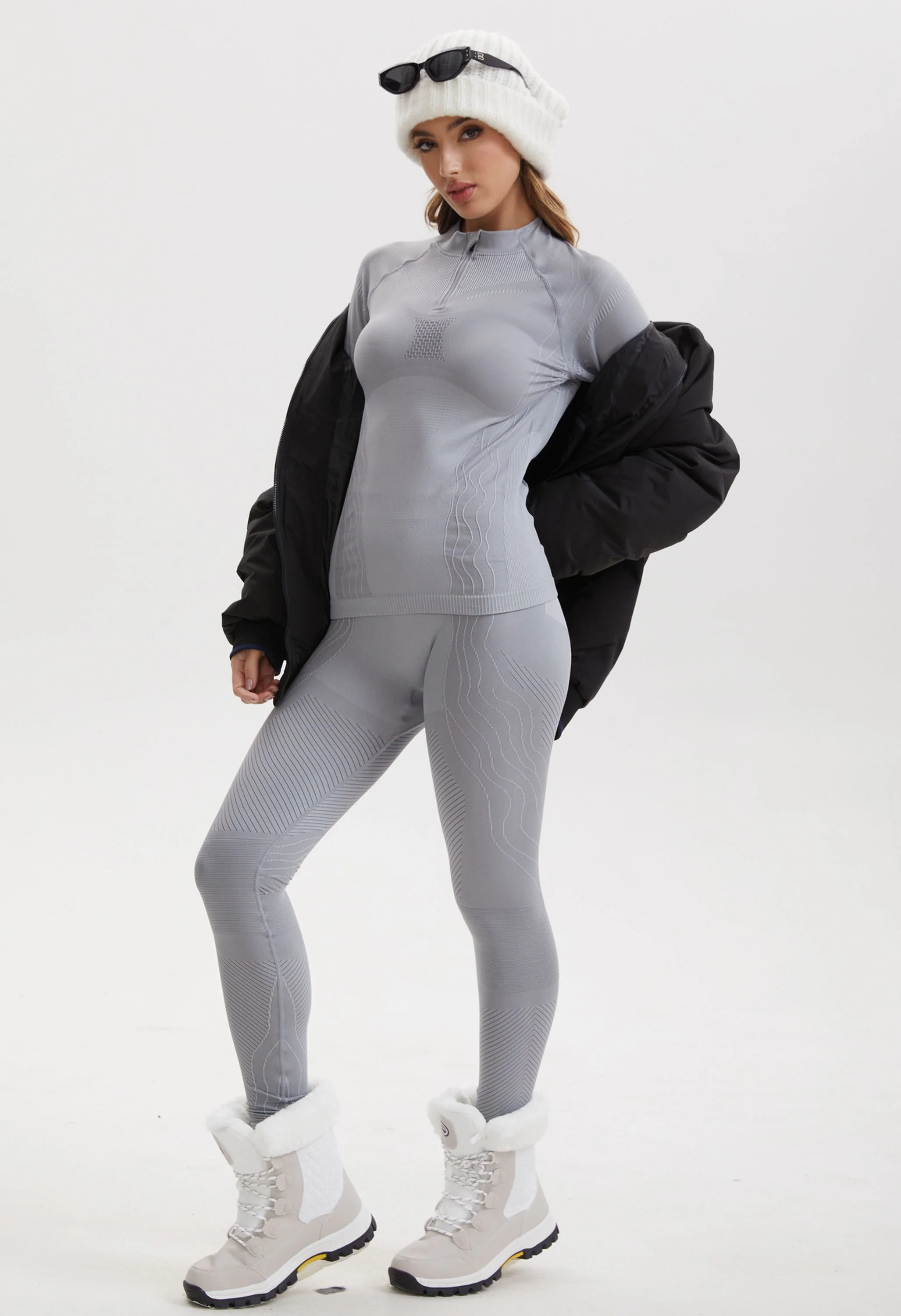 Women Seamless Quarter Zip Thermal Underwear Set, Long Sleeve Compression Base Layer Top & Bottom, Warm Functional Thermal Wear for Winter Cold Weather - Image 7